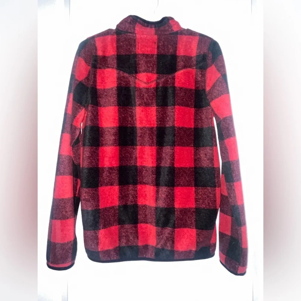 PENDLETON Mens Fleece Pullover Sweater Red Plaid 1/4 Zip Long Sleeve - Picture 2 of 3